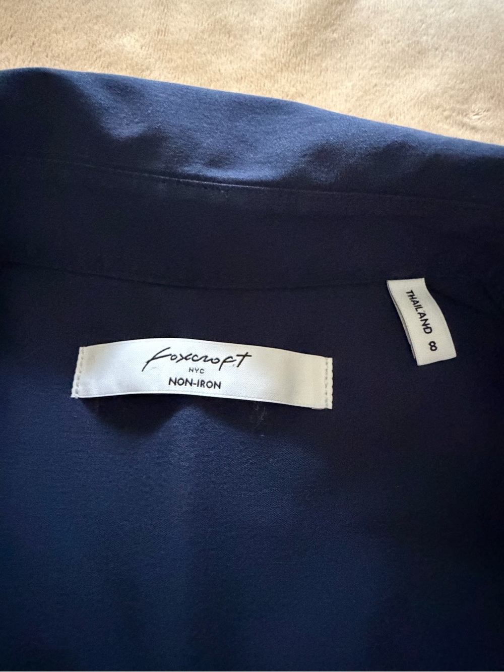 Foxcroft Mary Women's Navy Button-Front Shirt Classic Collared Top Non Iron Lge - Picture 6 of 8